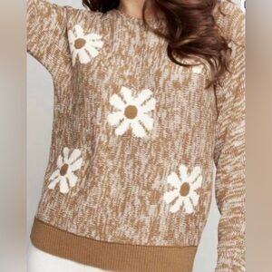 CHARLIE B Chestnut Long Sleeve Flower Design Jacquard Sweater Womens Size XL NEW